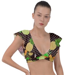 Pinapple Fun Plunge Frill Sleeve Bikini Top by PaperDesignNest