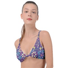 Whimsy Spring Floral Pattern Blue Knot Up Bikini Top