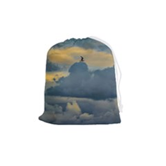 Bird Flying Over Stormy Sky Drawstring Pouch (medium) by dflcprintsclothing