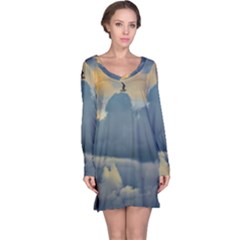 Bird Flying Over Stormy Sky Long Sleeve Nightdress by dflcprintsclothing