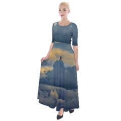 Bird Flying Over Stormy Sky Half Sleeves Maxi Dress by dflcprintsclothing