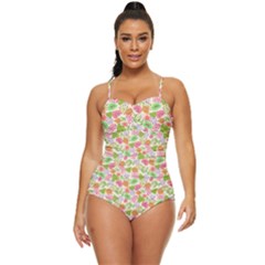 Forest Leaves Pattern Pink  Retro Full Coverage Swimsuit by PaperDesignNest