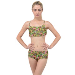 Forest Leaves Pattern Brown Layered Top Bikini Set by PaperDesignNest