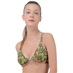 Forest Leaves Pattern Brown Knot Up Bikini Top by PaperDesignNest