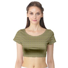Golden Striped Decorative Pattern Short Sleeve Crop Top by dflcprintsclothing