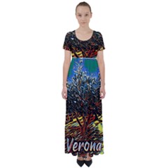 Colorful Verona Olive Tree High Waist Short Sleeve Maxi Dress by ConteMonfrey