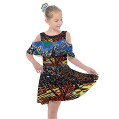 Colorful Verona Olive Tree Kids  Shoulder Cutout Chiffon Dress by ConteMonfrey