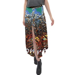 Colorful Verona Olive Tree Velour Split Maxi Skirt by ConteMonfrey