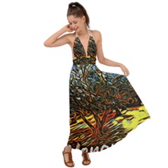 Colorful Verona Olive Tree Backless Maxi Beach Dress
