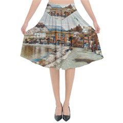 Birds And People On Lake Garda Flared Midi Skirt by ConteMonfrey