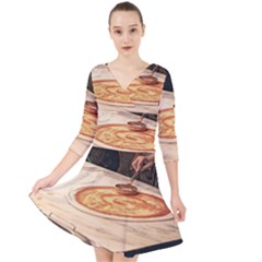 Let`s Make Pizza Quarter Sleeve Front Wrap Dress by ConteMonfrey