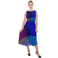 Blue Abstract 1118 - Groovy Blue And Purple Art Midi Tie-back Chiffon Dress by KorokStudios