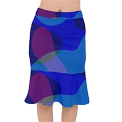 Blue Abstract 1118 - Groovy Blue And Purple Art Short Mermaid Skirt by KorokStudios