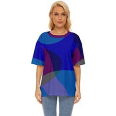 Blue Abstract 1118 - Groovy Blue And Purple Art Oversized Basic Tee by KorokStudios