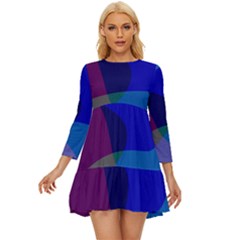 Blue Abstract 1118 - Groovy Blue And Purple Art Long Sleeve Babydoll Dress by KorokStudios