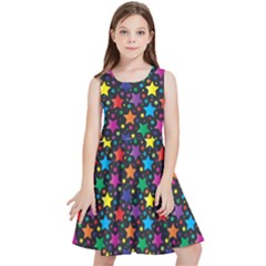 Rainbow Stars Black Kids  Skater Dress