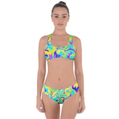 Fluid Organic Pattern Teal Blue Criss Cross Bikini Set by PaperDesignNest