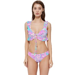 Swimwear Teal Pink Collection Low Cut Ruffle Edge Bikini Set by PaperDesignNest