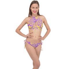 Swimwear Purple Yellow Collection Cross Front Halter Bikini Set by PaperDesignNest