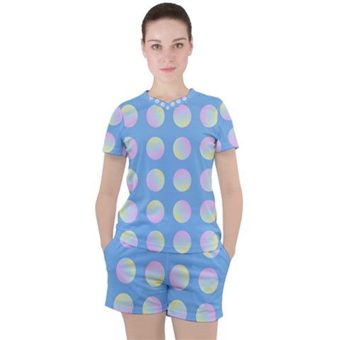 Abstract Stylish Design Pattern Blue Women s Tee And Shorts Set by brightlightarts