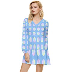 Abstract Stylish Design Pattern Blue Tiered Long Sleeve Mini Dress by brightlightarts