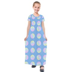 Abstract Stylish Design Pattern Blue Kids  Short Sleeve Maxi Dress by brightlightarts