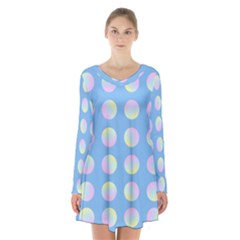 Abstract Stylish Design Pattern Blue Long Sleeve Velvet V-neck Dress by brightlightarts