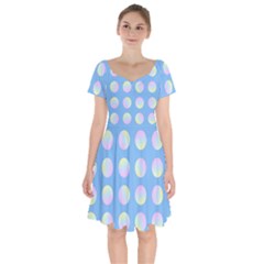 Abstract Stylish Design Pattern Blue Short Sleeve Bardot Dress by brightlightarts