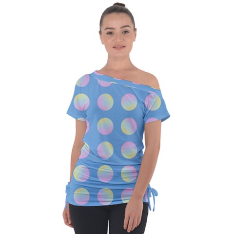 Abstract Stylish Design Pattern Blue Off Shoulder Tie-up Tee by brightlightarts