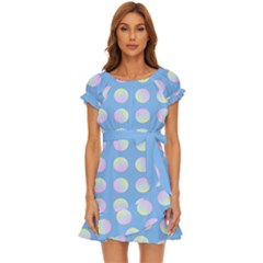 Abstract Stylish Design Pattern Blue Puff Sleeve Frill Dress by brightlightarts