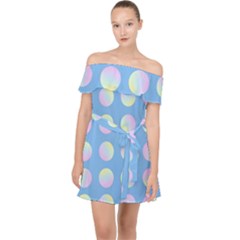 Abstract Stylish Design Pattern Blue Off Shoulder Chiffon Dress by brightlightarts