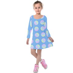 Abstract Stylish Design Pattern Blue Kids  Long Sleeve Velvet Dress by brightlightarts