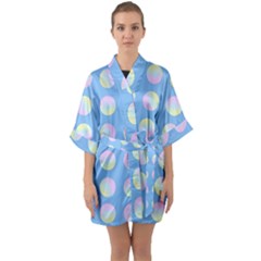 Abstract Stylish Design Pattern Blue Half Sleeve Satin Kimono 