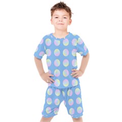 Abstract Stylish Design Pattern Blue Kids  Tee And Shorts Set by brightlightarts