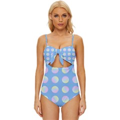 Abstract Stylish Design Pattern Blue Knot Front One-piece Swimsuit by brightlightarts