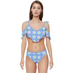 Abstract Stylish Design Pattern Blue Ruffle Edge Tie Up Bikini Set	 by brightlightarts