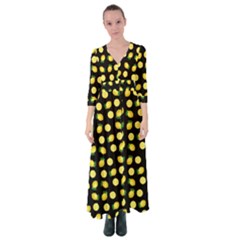 Yellow Lemon And Slices Black Button Up Maxi Dress