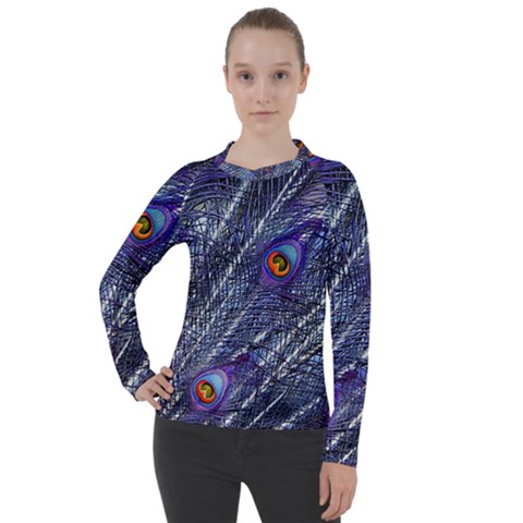 Peacock-feathers-color-plumage Blue Women s Pique Long Sleeve Tee by danenraven