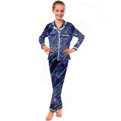 Peacock-feathers-color-plumage Blue Kid s Satin Long Sleeve Pajamas Set by danenraven
