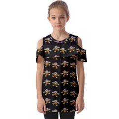 Dancing Clowns Black Fold Over Open Sleeve Top by TetiBright