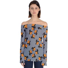 Pumpkin Heads With Hat Gray Off Shoulder Long Sleeve Top by TetiBright