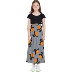 Pumpkin Heads With Hat Gray Kids  Flared Maxi Skirt by TetiBright