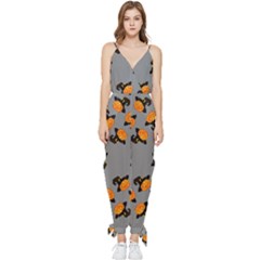 Pumpkin Heads With Hat Gray Sleeveless Tie Ankle Chiffon Jumpsuit