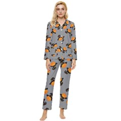 Pumpkin Heads With Hat Gray Womens  Long Sleeve Velvet Pocket Pajamas Set by TetiBright