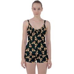 Pizza Slices Pattern Green Tie Front Two Piece Tankini