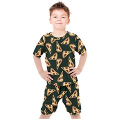 Pizza Slices Pattern Green Kids  Tee And Shorts Set by TetiBright