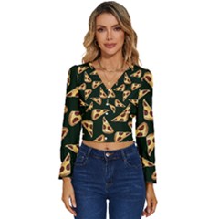 Pizza Slices Pattern Green Long Sleeve V-neck Top by TetiBright
