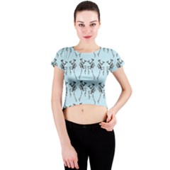 Jogging Lady On Blue Crew Neck Crop Top by TetiBright