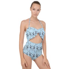 Jogging Lady On Blue Scallop Top Cut Out Swimsuit by TetiBright