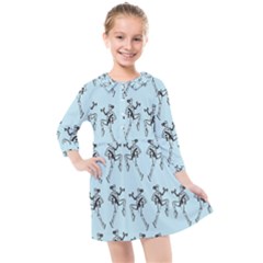 Jogging Lady On Blue Kids  Quarter Sleeve Shirt Dress by TetiBright